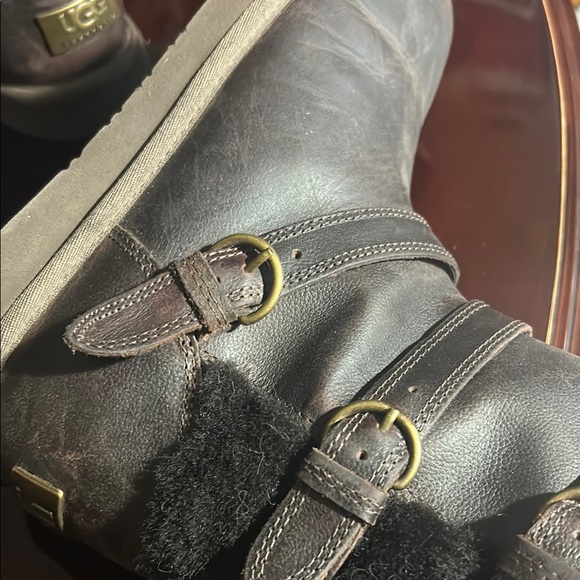 UGG Brown Boots with Black Fur Accents - Picture 2 of 11